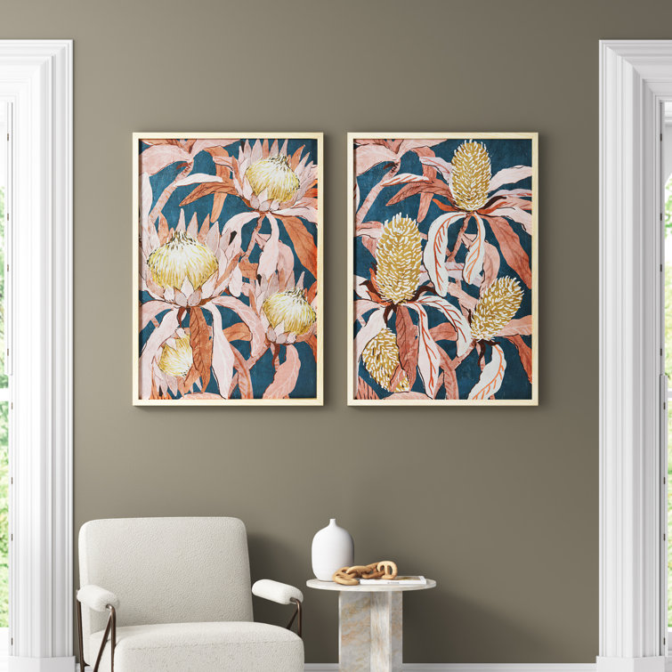 Flowers In Bloom Framed On Paper 2 Pieces Painting